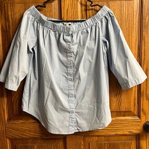 Adorable light blue button up blouse can be worn off shoulder medium